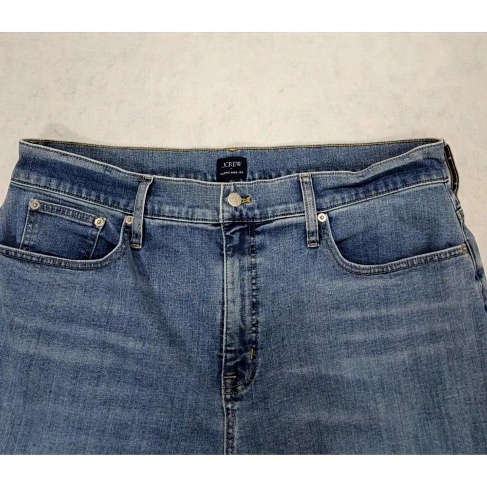 J Crew Jeans Men Sz 40 X 32 Classic Wide Leg Blue Whisker Tousers Relaxed Fit - Picture 2 of 5